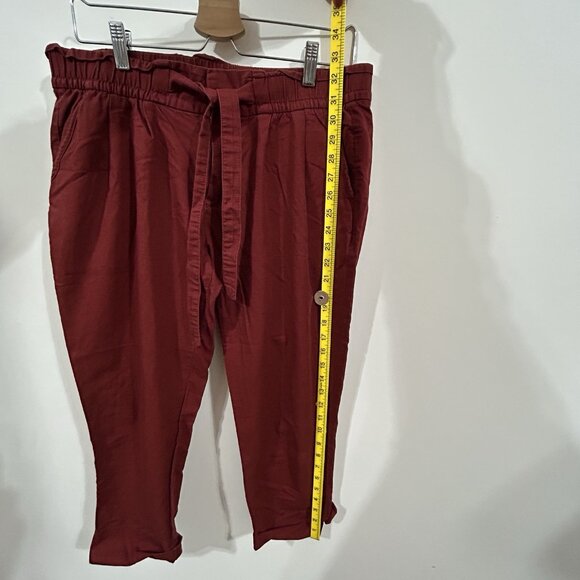 GAP Women’s Paperbag Pants Sz 10 Dark Red Taper Zip Tie Waist Pockets Pre-Owned - Picture 2 of 13